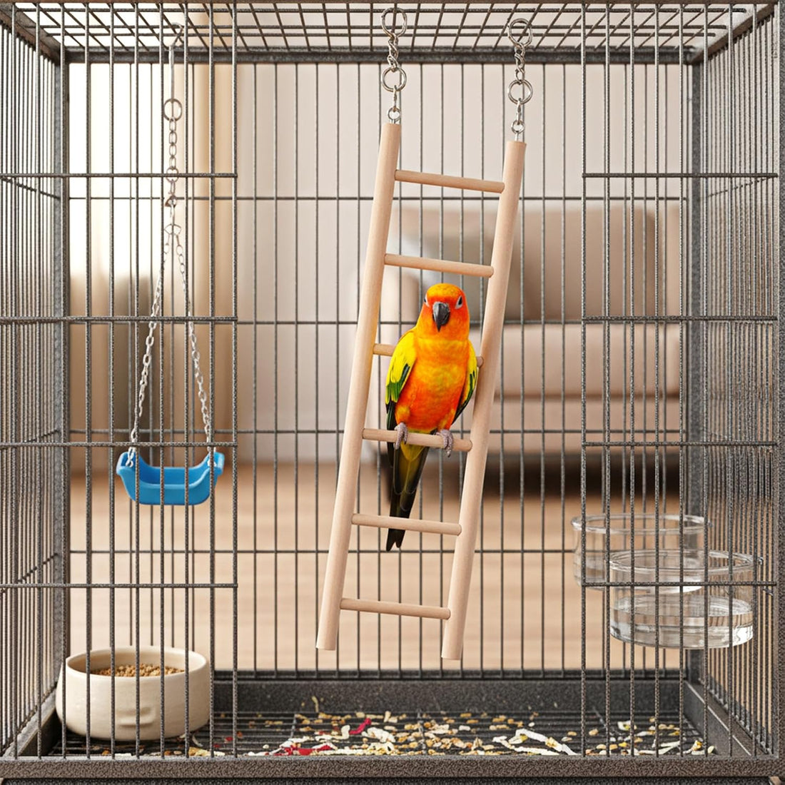 Bird Ladder for Cage, 3 PCS Bird Cage Ladder Wooden Hanging Parrot