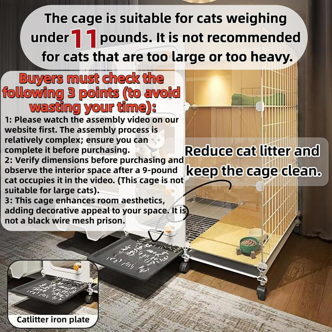 Indoor cat cage with Litter Box, Complimentary Cat Bed
