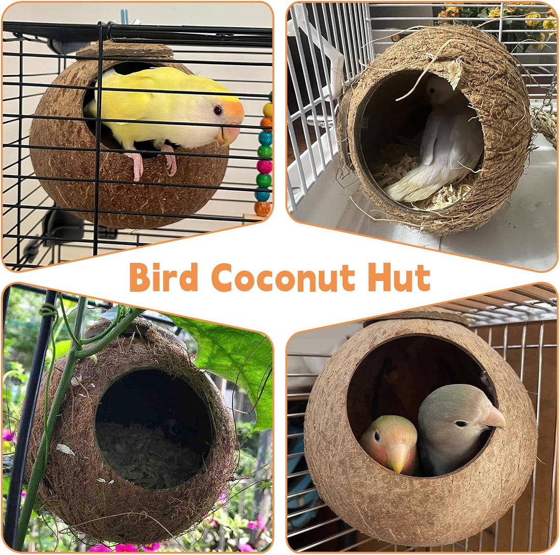 Bird Coconut House for Cage Natural Coconut Shell Parakeet Nest Hut