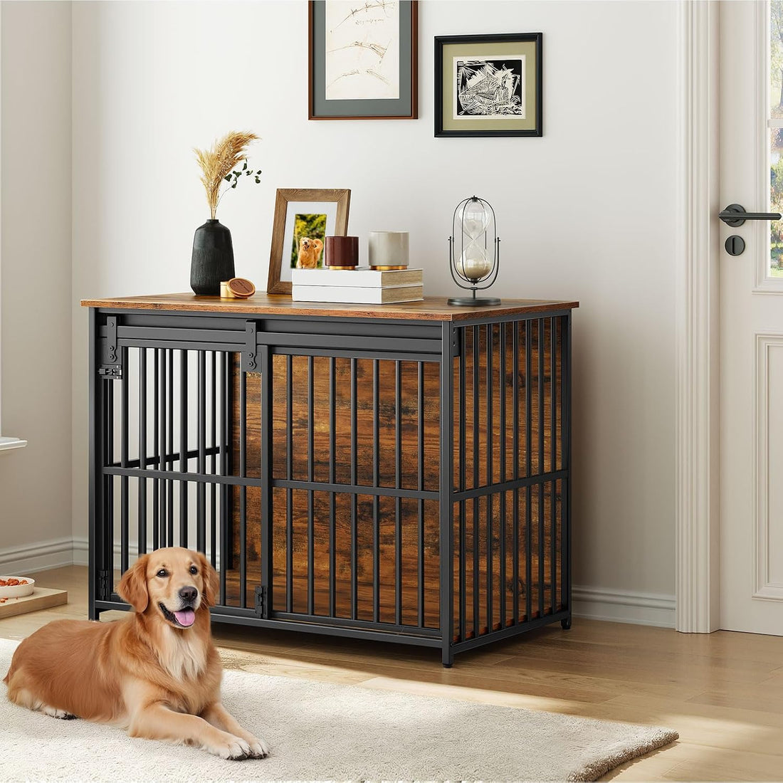 HOOBRO Dog Crate Furniture, 36.6" Heavy Duty Dog Kennel with Sliding