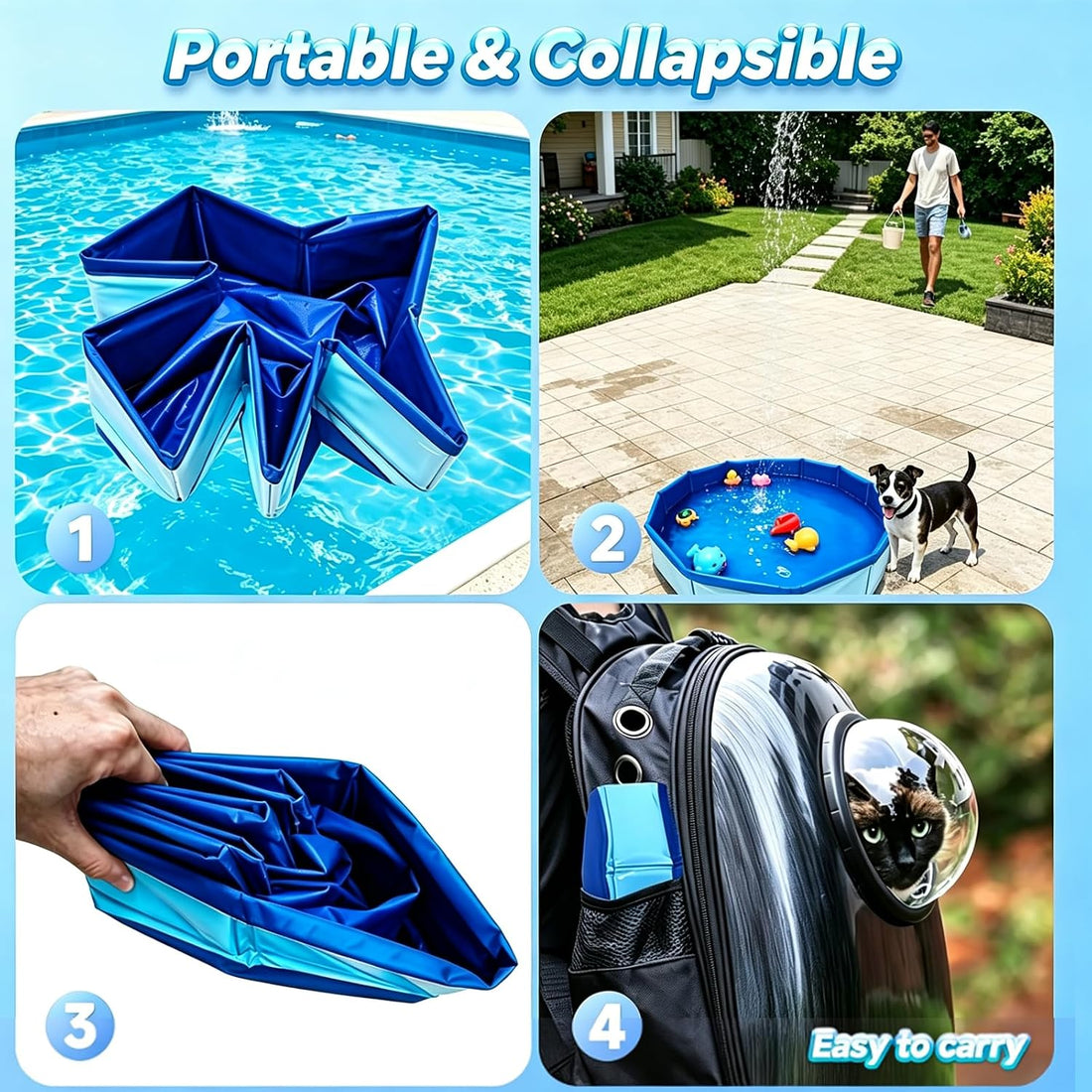 20" Portable Dog Bathtubs, Foldable Paddling Pool for Small Dogs