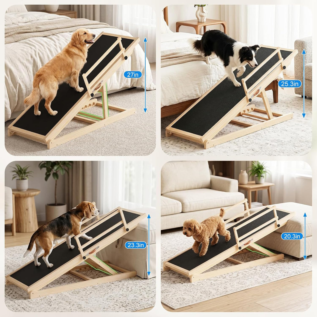 Tresbro Dog Ramp for Bed, 47'' Long 20.3''-27'' Adjustable Height Pet