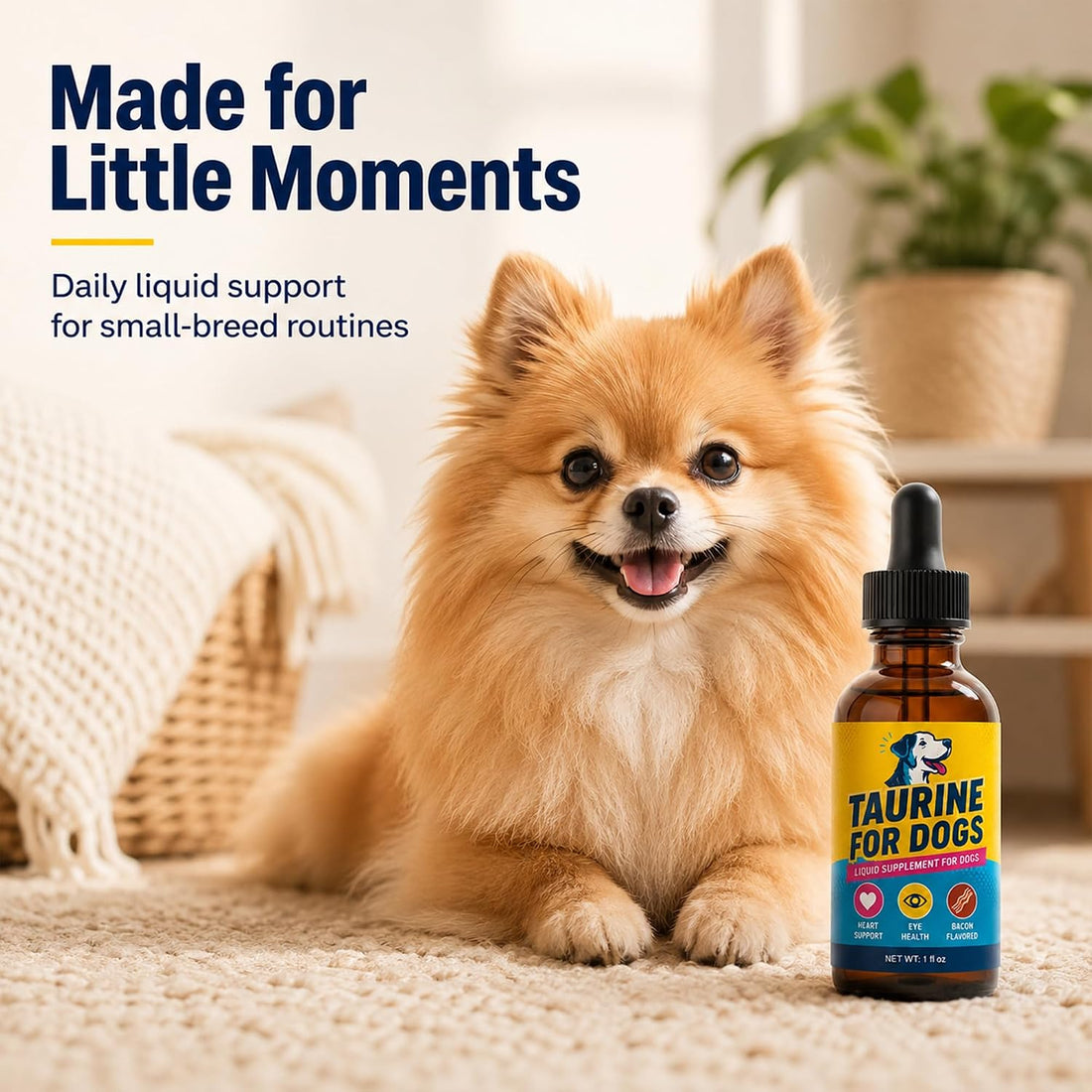 Taurine for Dogs Liquid Supplement, Bacon, 1 fl oz