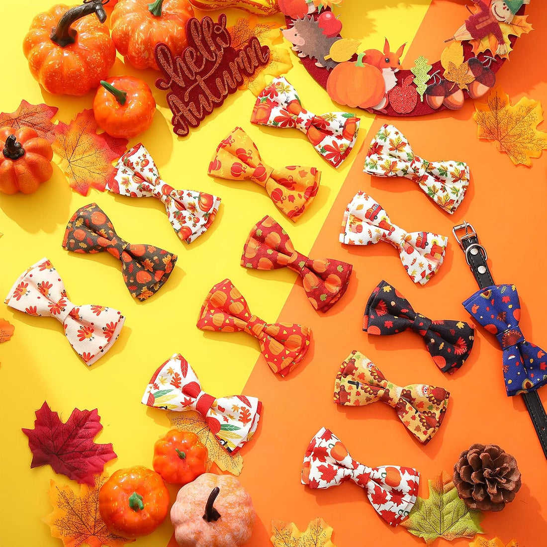 Sanwuta 16 Pcs Fall Dog Bow Ties Bulk, Autumn Bowties for Dogs