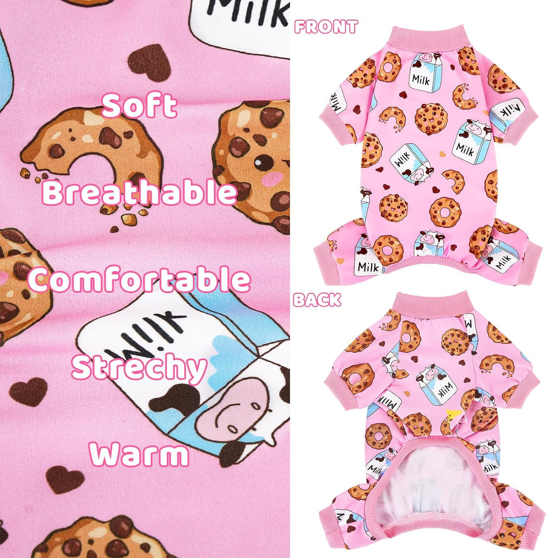 XPUDAC 4 Pieces Dog Pajamas Soft Strechy Puppy Onesies Pet Clothes