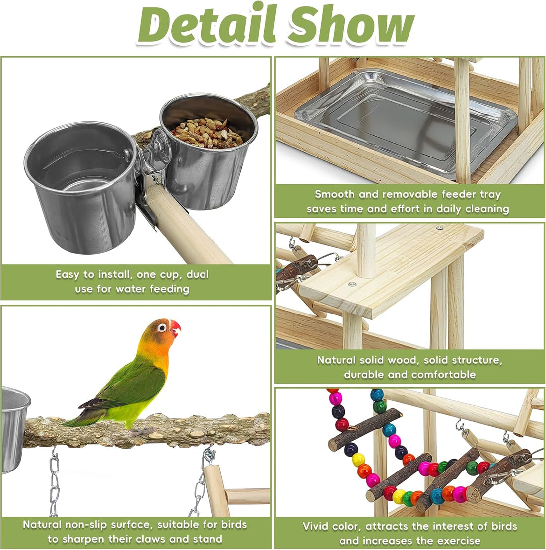 PINVNBY Bird Playground Parrot Natural Wooden Perch Stand Birds Gym