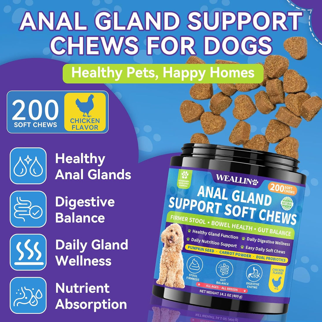 Anal Gland Chews for Dogs, No Scoot for Dogs, Pumpkin Fiber