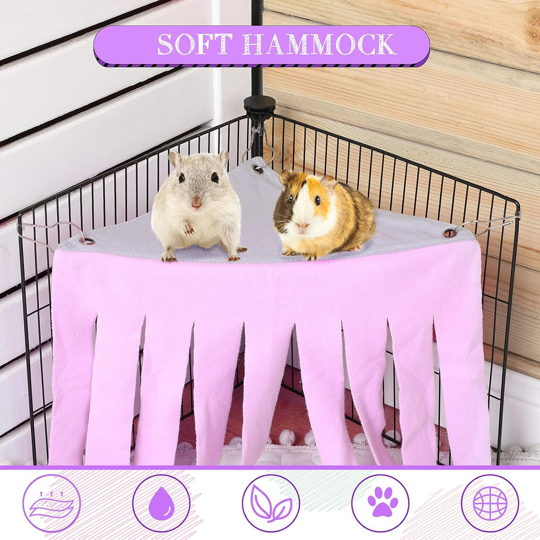 Shappy 2 Pcs Guinea Pig Hideout Hideaway Cage Hammock, Pink Heart