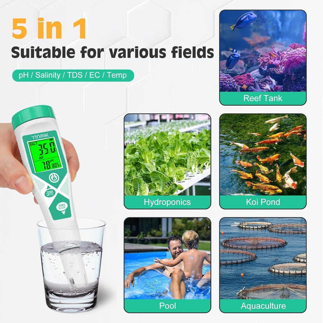 YINMIK pH Meter Salinity Tester pH Salt Meter with pH Salt Solution