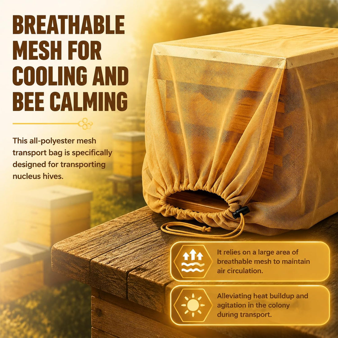 Beekeeping Nuc Hive Mesh Transport Bags，36x30in，2-Pack