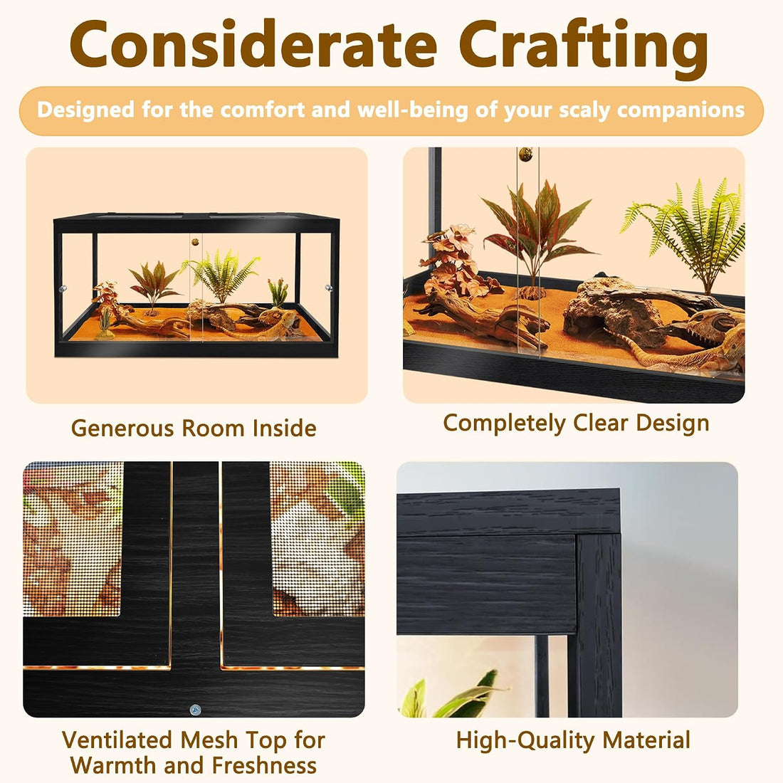 PROLEE Retile Tank,Bearded Dragon Tank,Lizard Tank with Metal Mesh