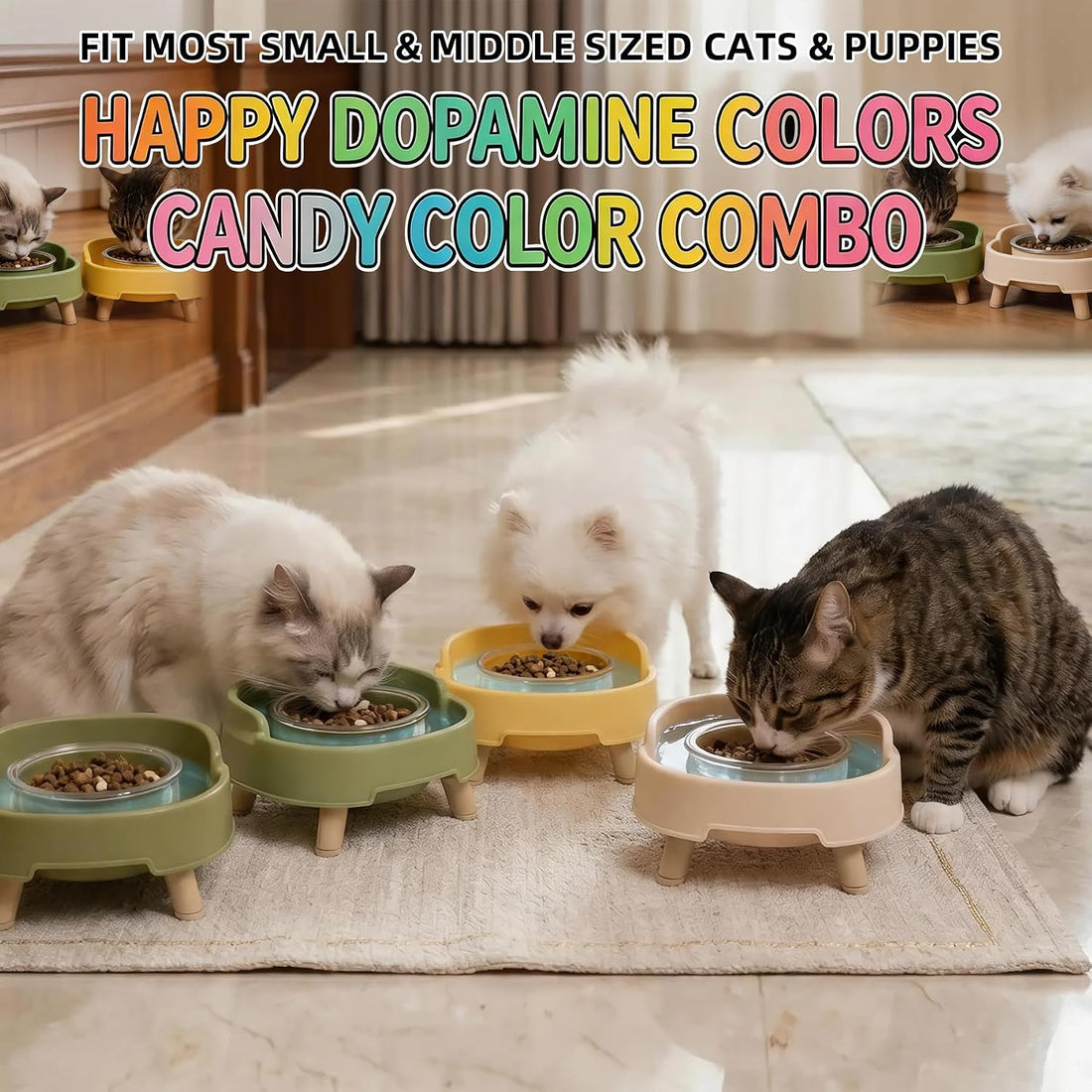 SXKBM 2 Pack Ant Not Cross Elevated Cat Bowls Mess Proof-4 Food Grade