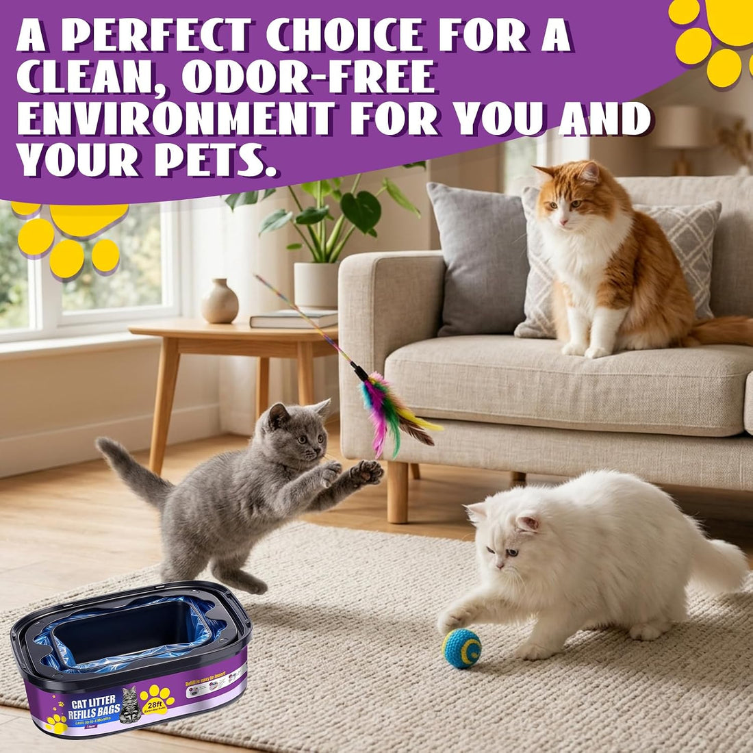 Cat Litter Refill Bag Compatible with Cat Genie, 3-Pack, 84ft Total
