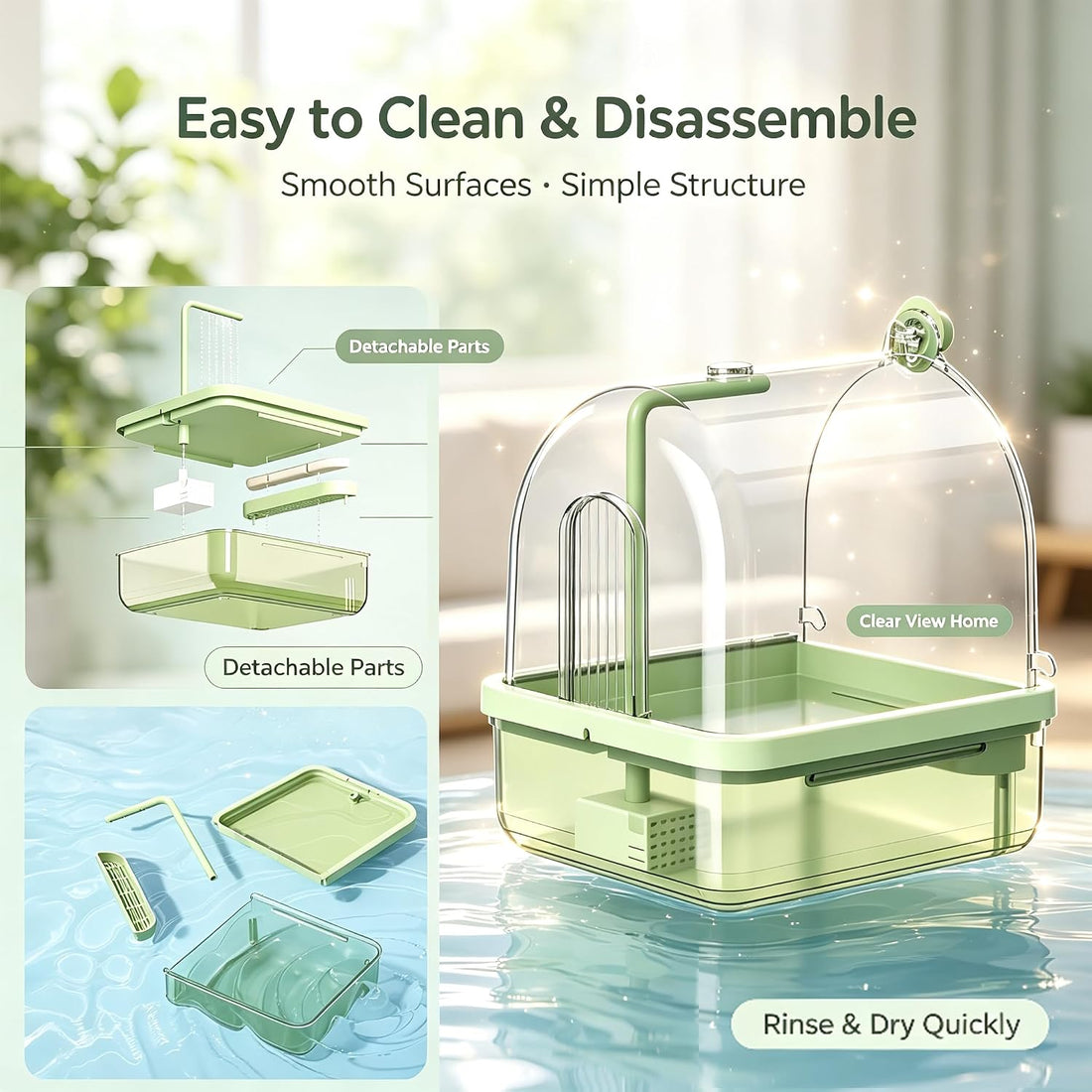 Automatic Bird Bath Shower for Cage, Indoor Clear Parrot Bath Box