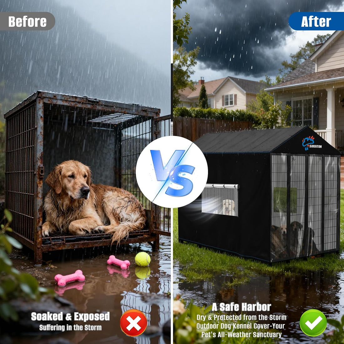 SIRUITON Outdoor Dog Kennel Cover,600D Full Coverage Waterproof