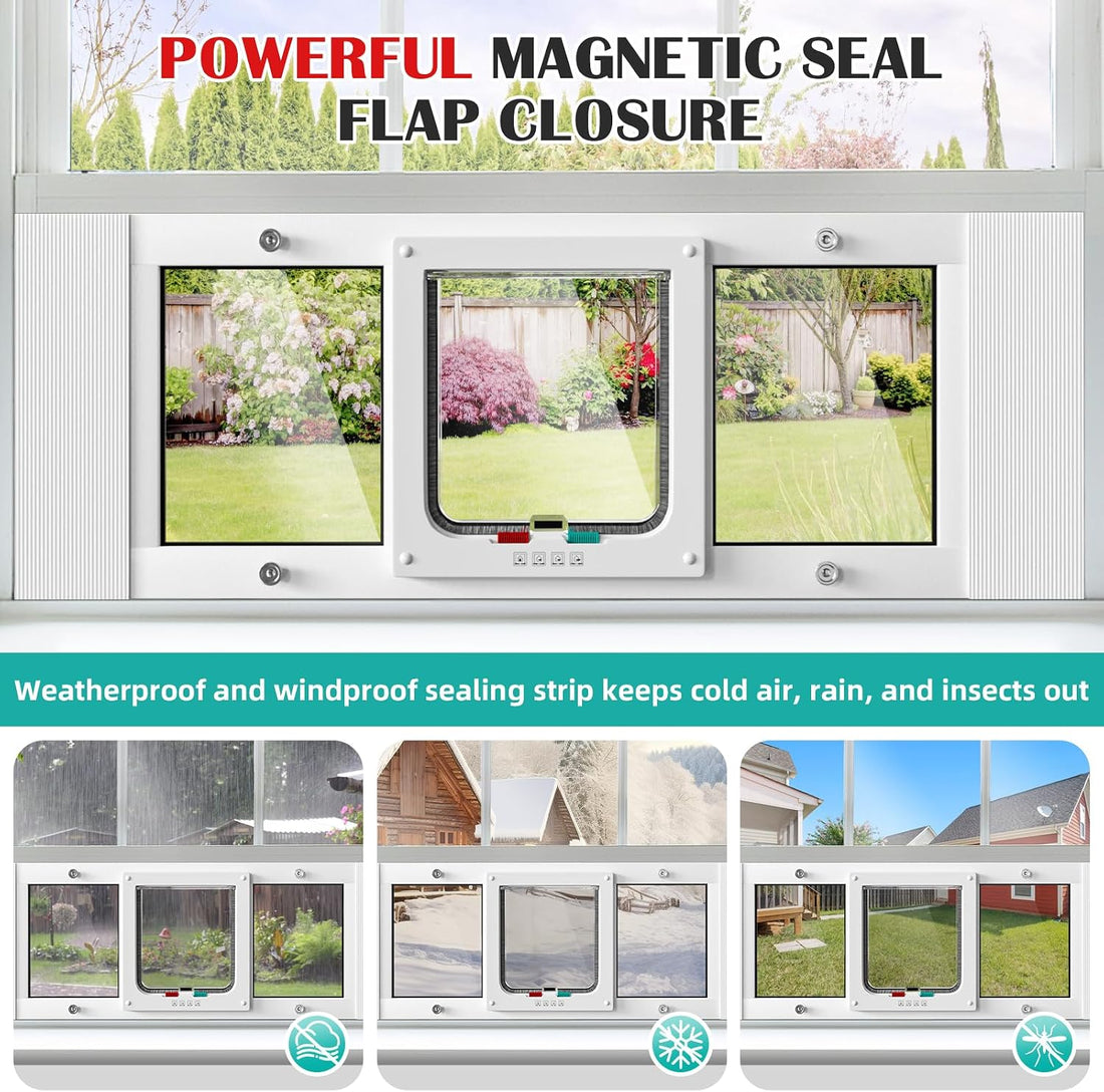 27"-32" Aluminum Cat Door for Winow No-Drill Rental-Friendly