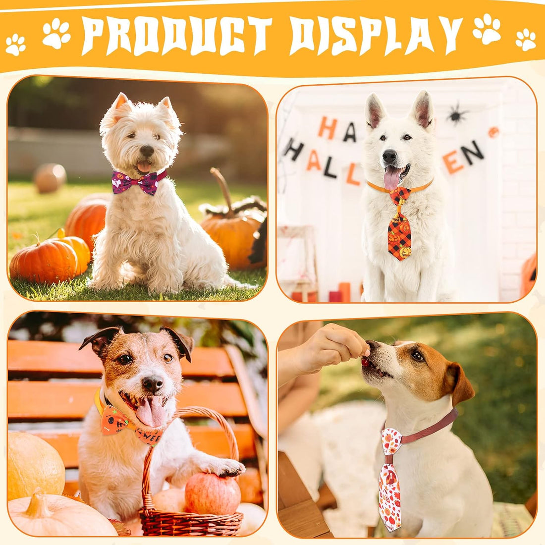 Reginary 100 Pack Fall and Halloween Dog Bow Tie Collar Set