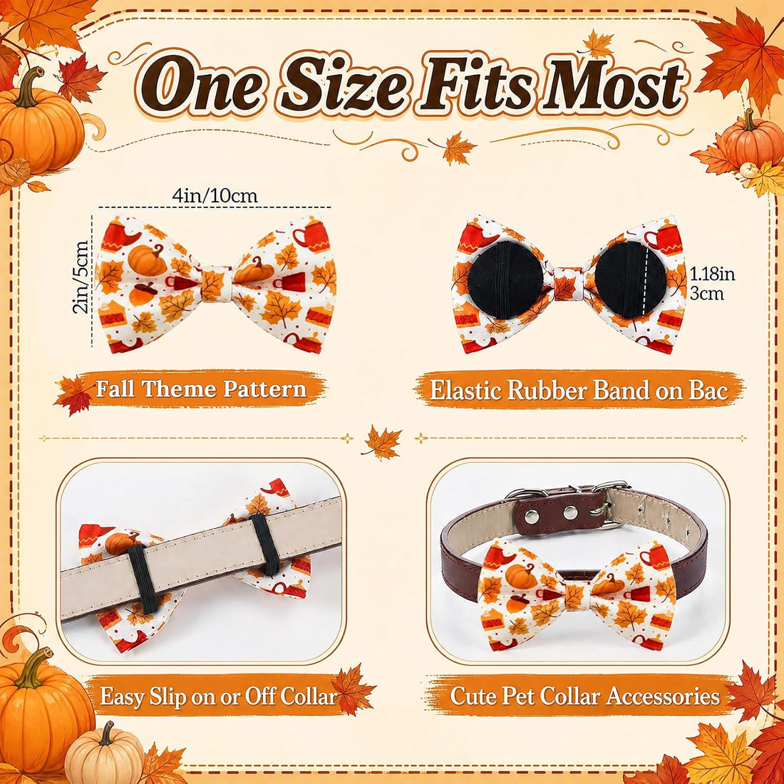 Sanwuta 60 Pcs Fall Dog Collar Bow Bulk Autumn Collar Dog Accessories