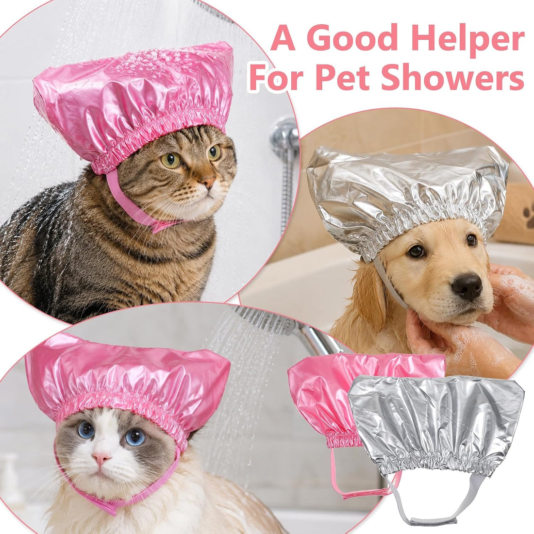 2Pcs Waterproof Pet Shower Cap Reusable Dog Bonnet for Bathing S&M