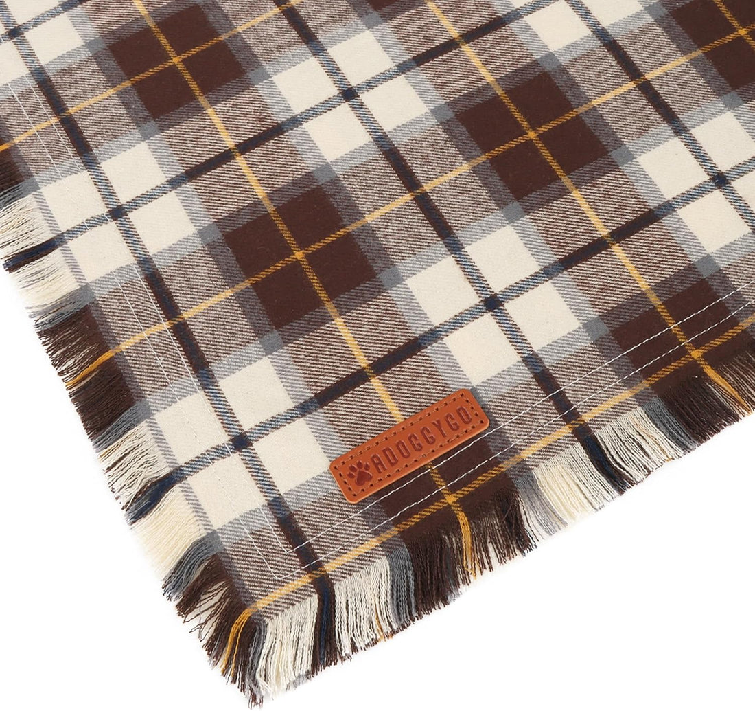ADOGGYGO Fall Dog Bandana, Brown Plaid Thanksgiving Bandanas for Dogs