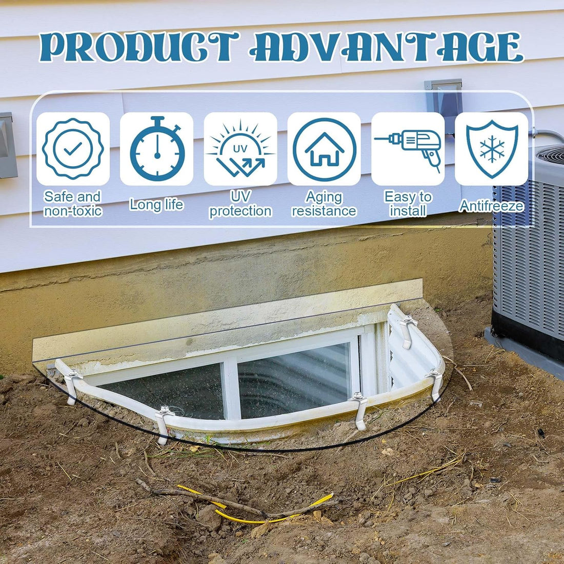 Vercraft 39"L x 16"W Outside Window Well Covers with Mounting Clip