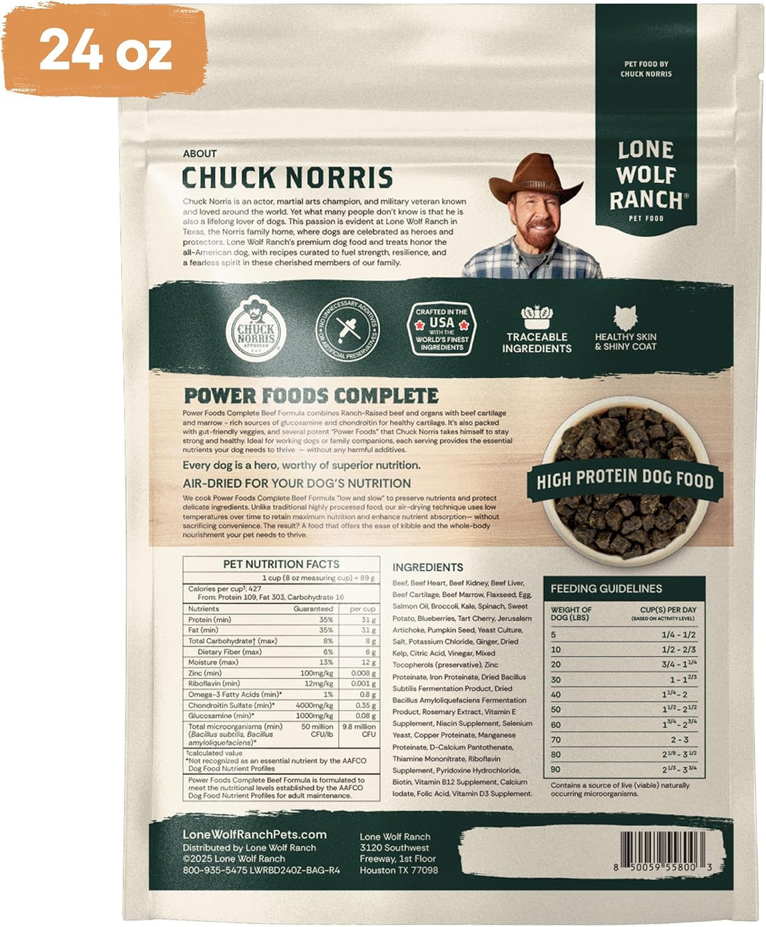 Chuck Norris Power Foods Air-Dried Dog Food, Beef, 24oz