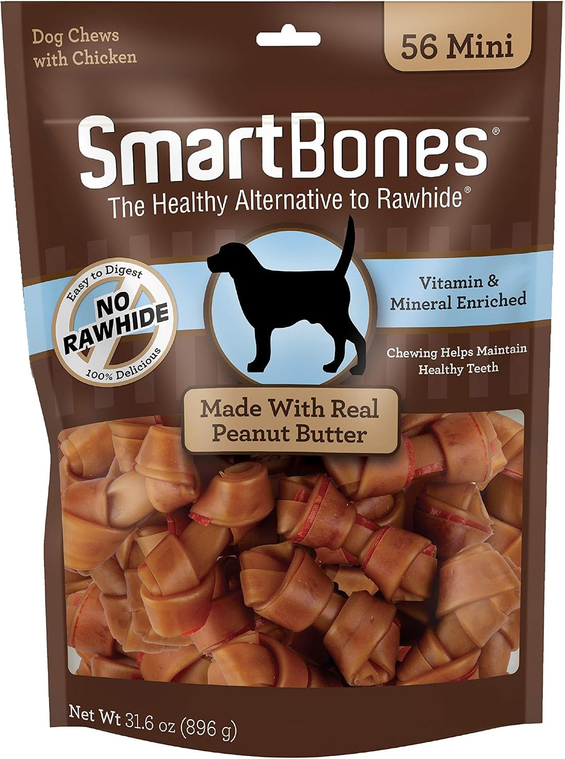 SmartBones Mini Bones Rawhide-Free Dog Treat, Real Peanut Butter