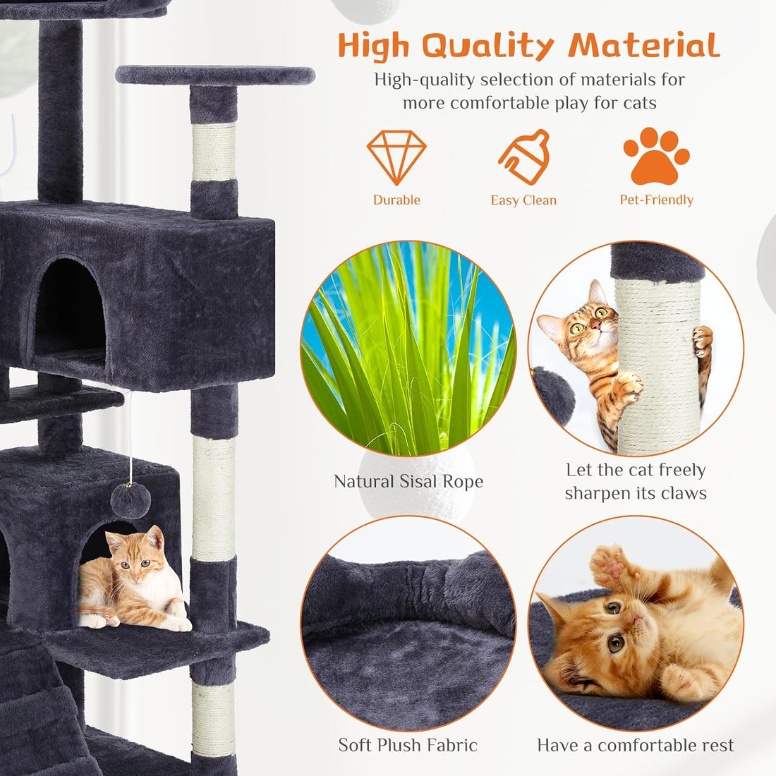 54 Inch Cat Tree Tower with Sisal Scratching Posts, Multi-Level