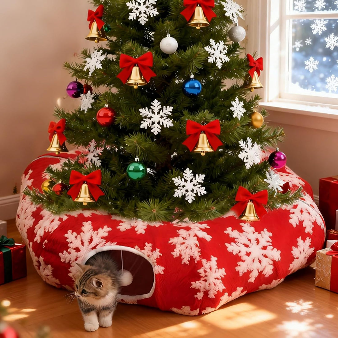 Cat Tunnel Christmas Tree Skirt,Christmas Tree Cat Tunnel for Indoor