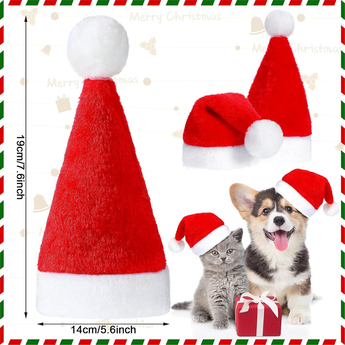 Frienda 12 Pcs Christmas Dog Santa Hat Soft Plush Pet Cat,Solid