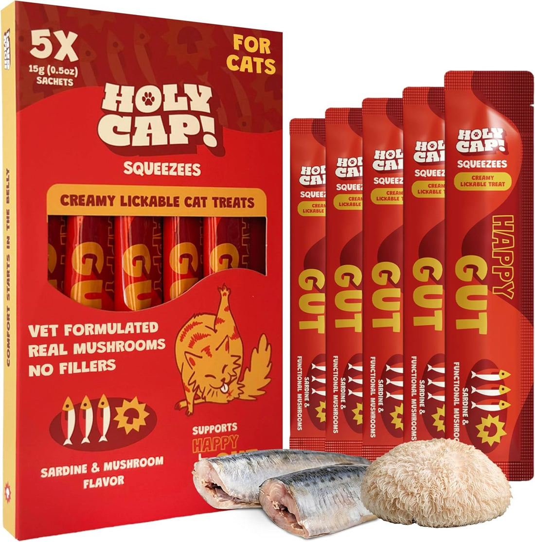 Lickable Cat Treats, Sardine & Pumpkin Purée, 0.5 oz, 5 Pack