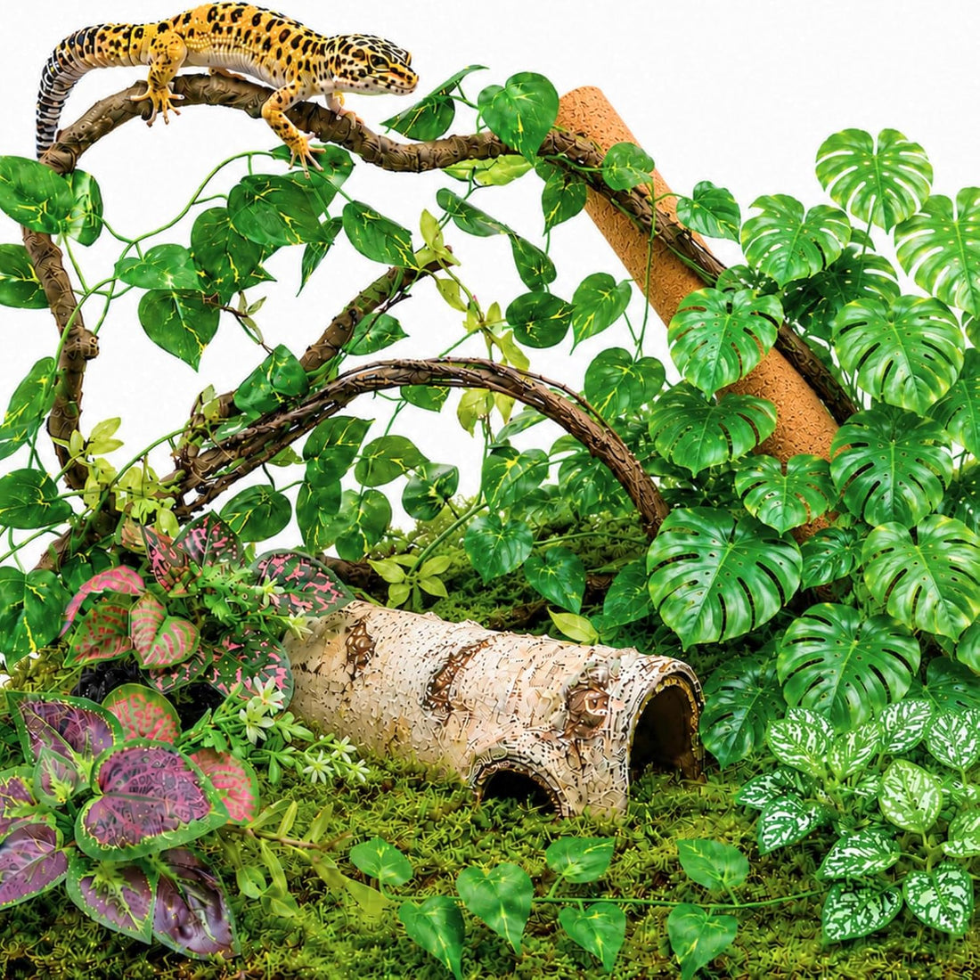 LIKZINWA Reptile Terrarium Decor Kit with Jungle Plants & Vines