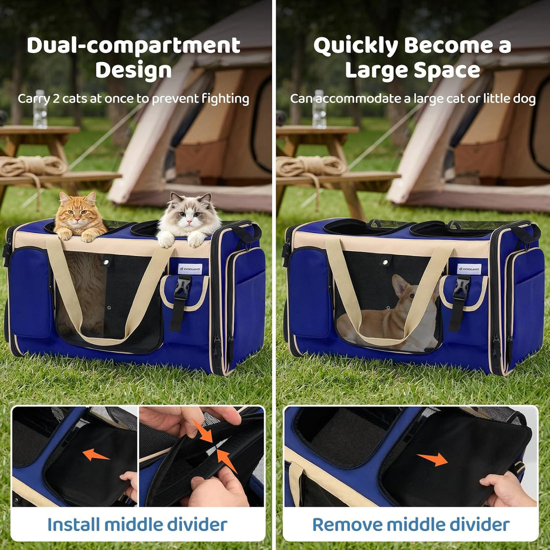 Expandable Extra Large Cat Carrier for 2 Cats with Litter Box