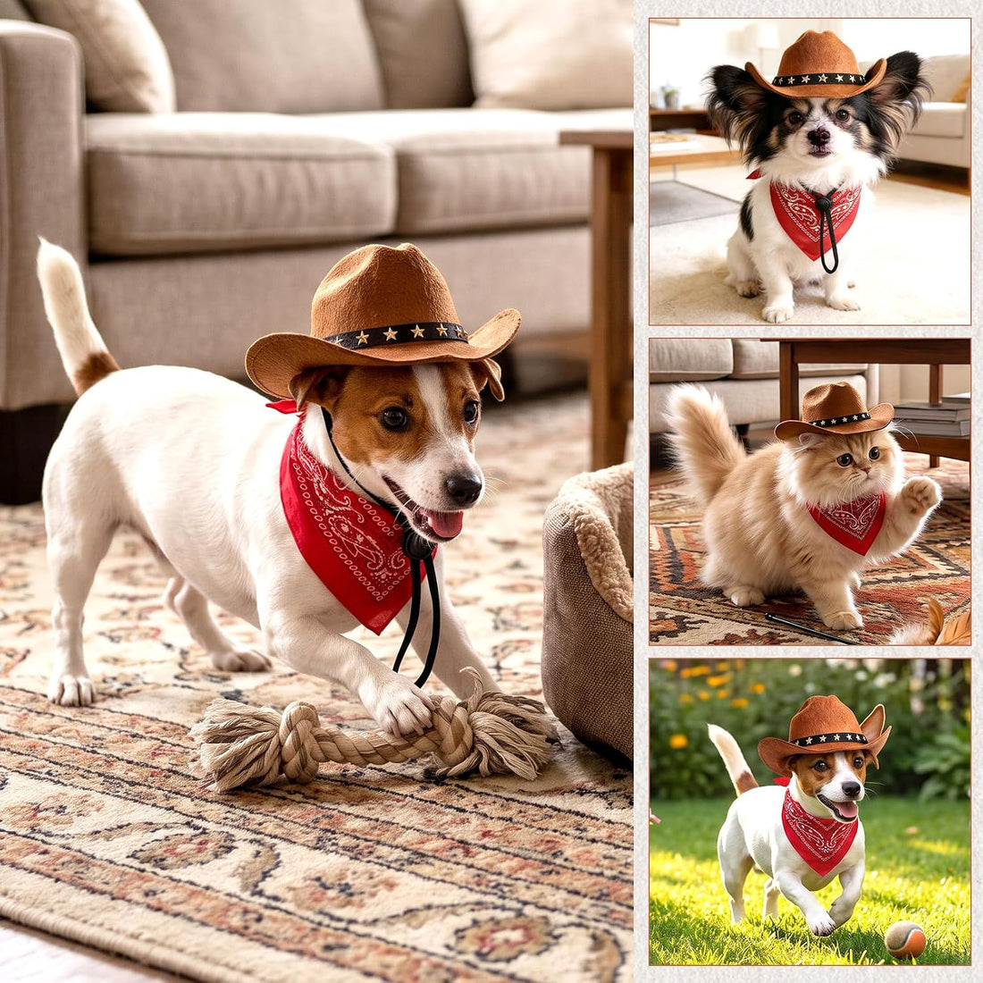 Pet Cowboy Costume, Dog Cowboy Hat with Bandana Scarf
