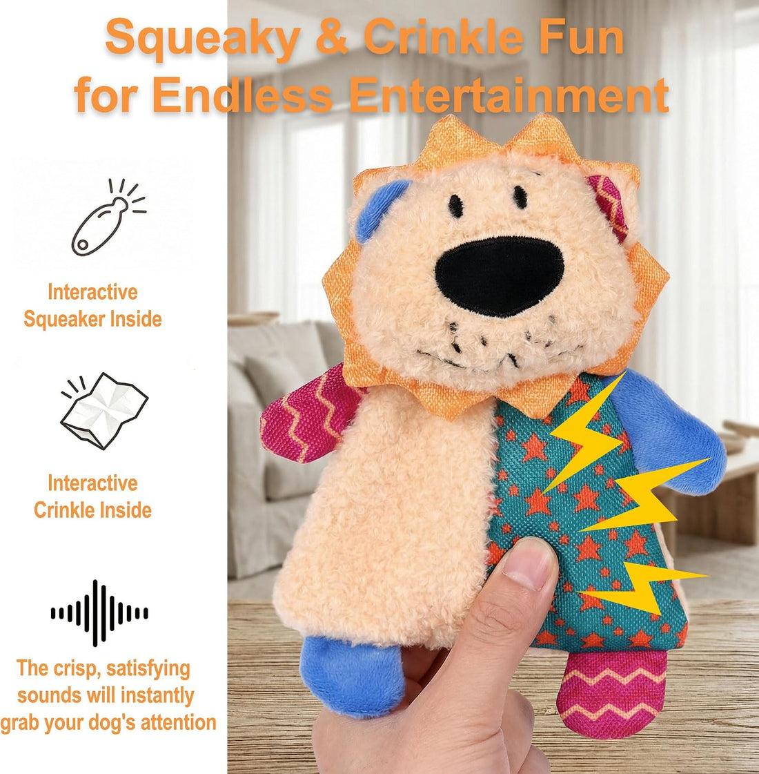 Squeaky Stuffed Dog Toy Small, No-Stuffing Crinkle Paper Dog Toy