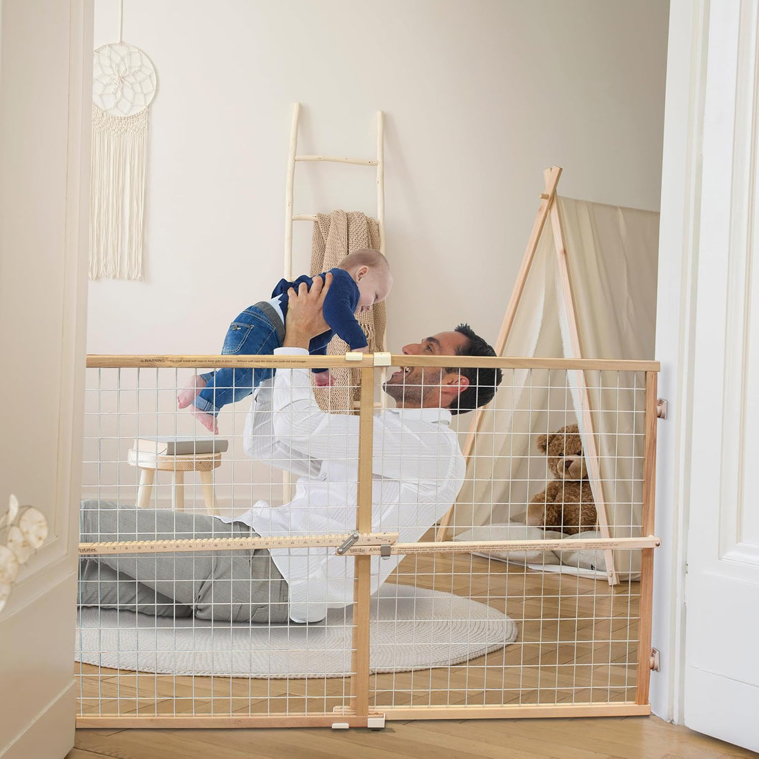 Toddleroo by North States - Extra-Wide Wire Mesh Wooden Baby Gate