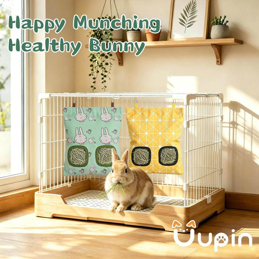 Rabbit Hay Bag 2 Pack - 2 Holes Hanging Bunny Hay Feeder Holder