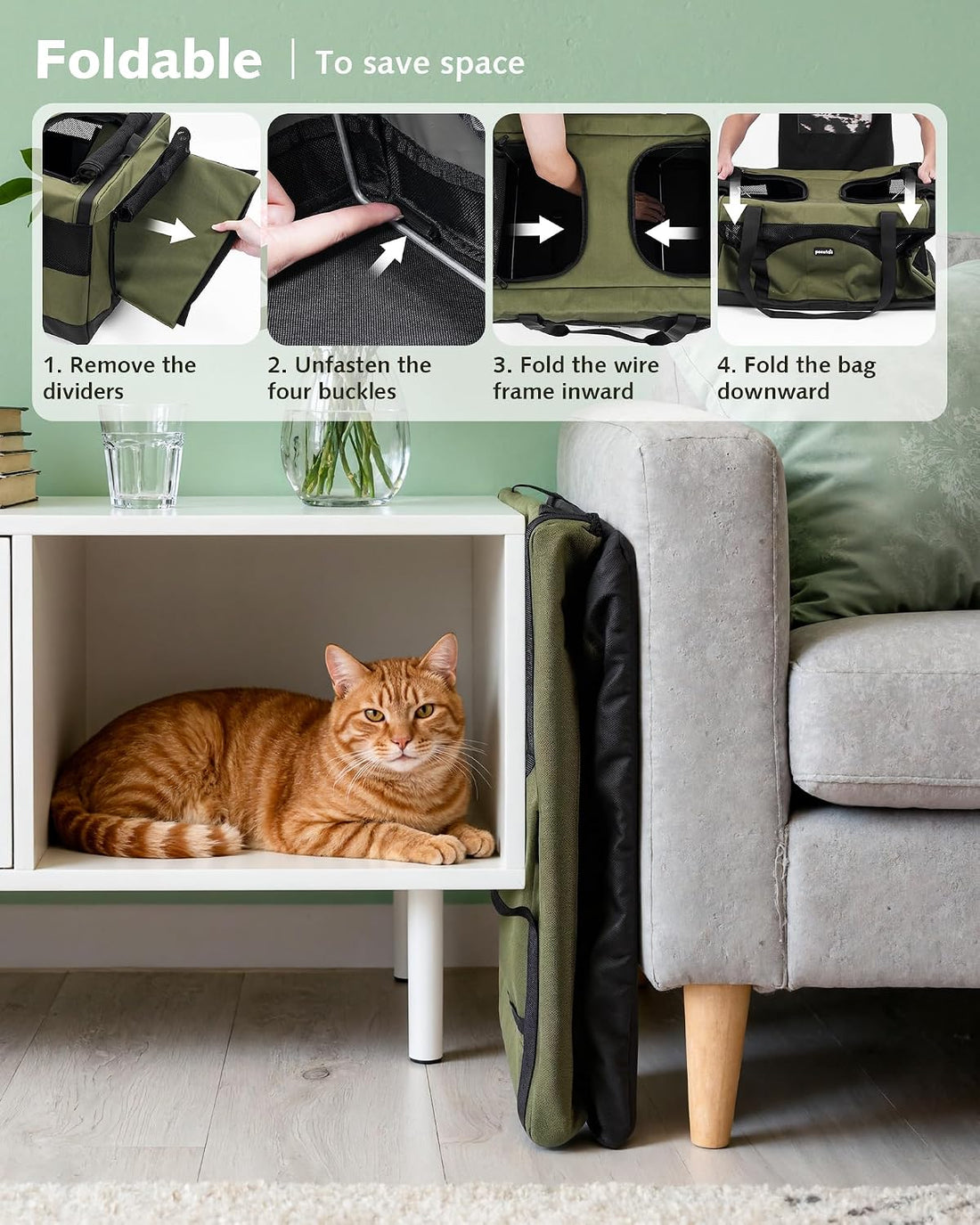 Pecute Large Cat Carrier, Soft Double Pet Crate for 2 Cats Travel