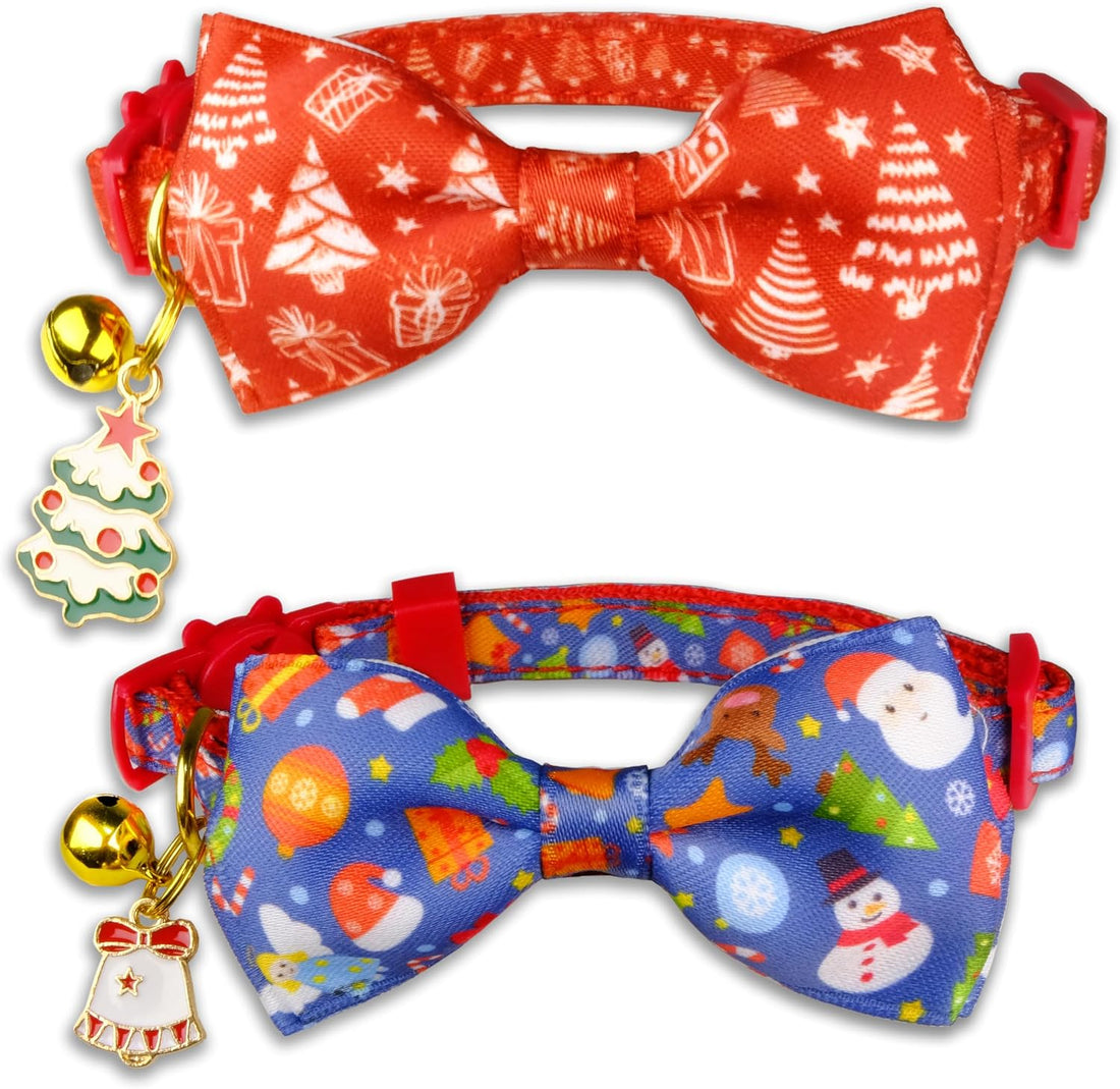 Halloween Cat Collar 2 Pack, Adjustable Breakaway, Bow Ties & Bells