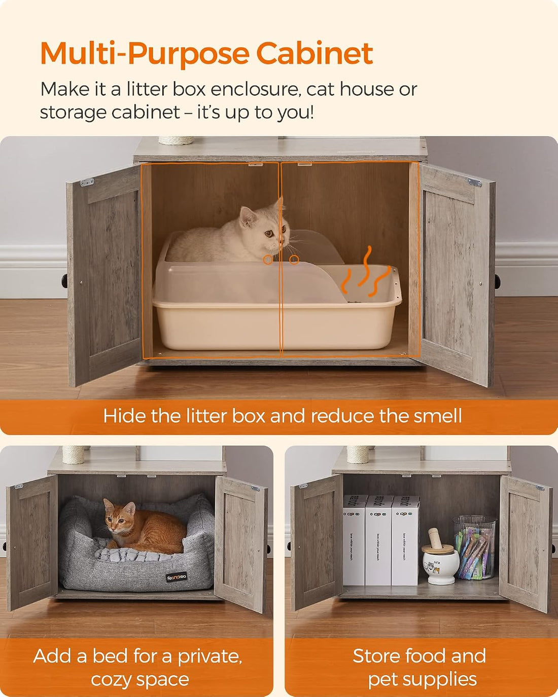 Feandrea Cat Tree with Litter Box Enclosure, 59-Inch, 2-in-1 Condo