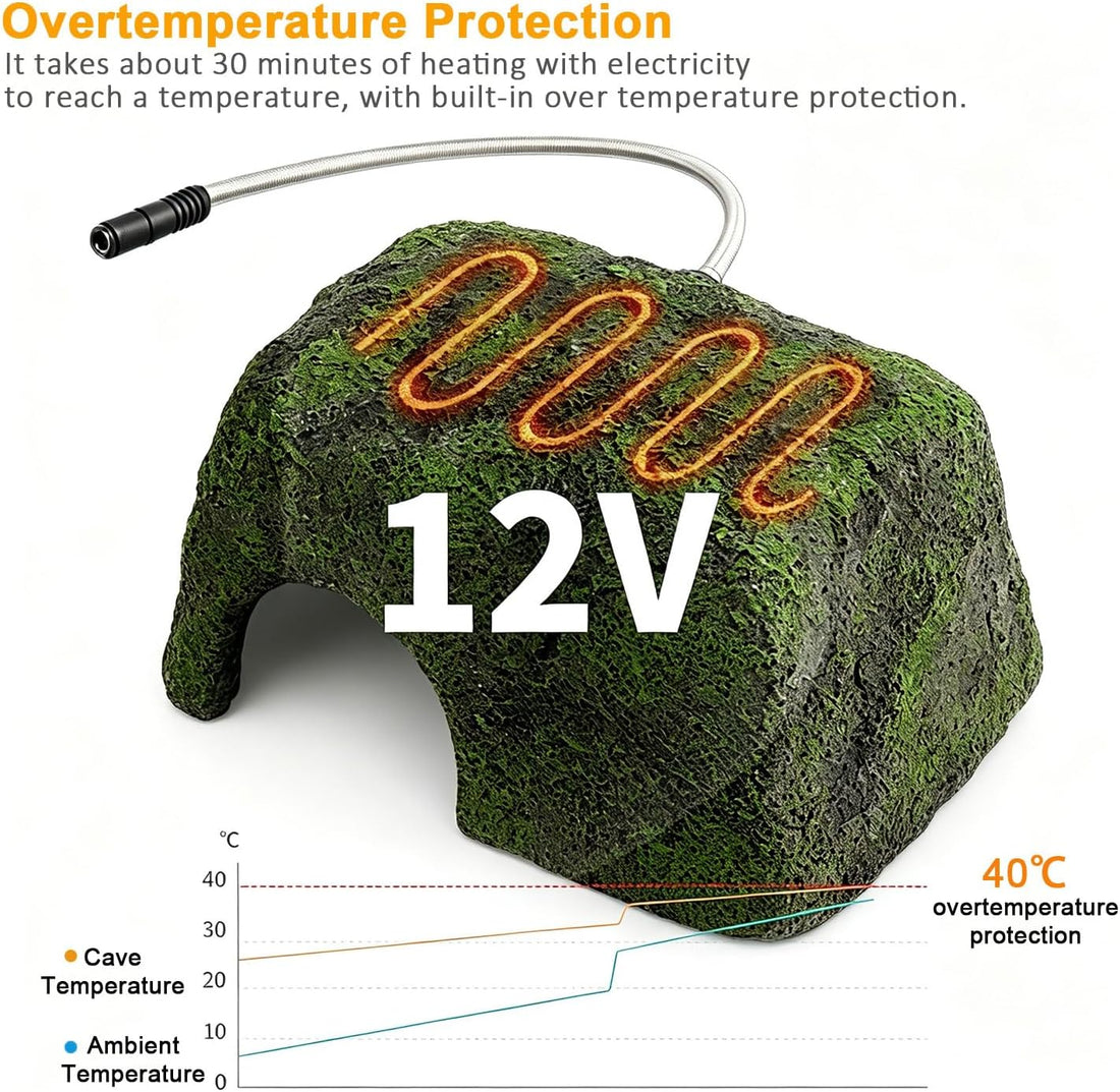 Reptile Heating Rock Basking Platform with Hiding Cave