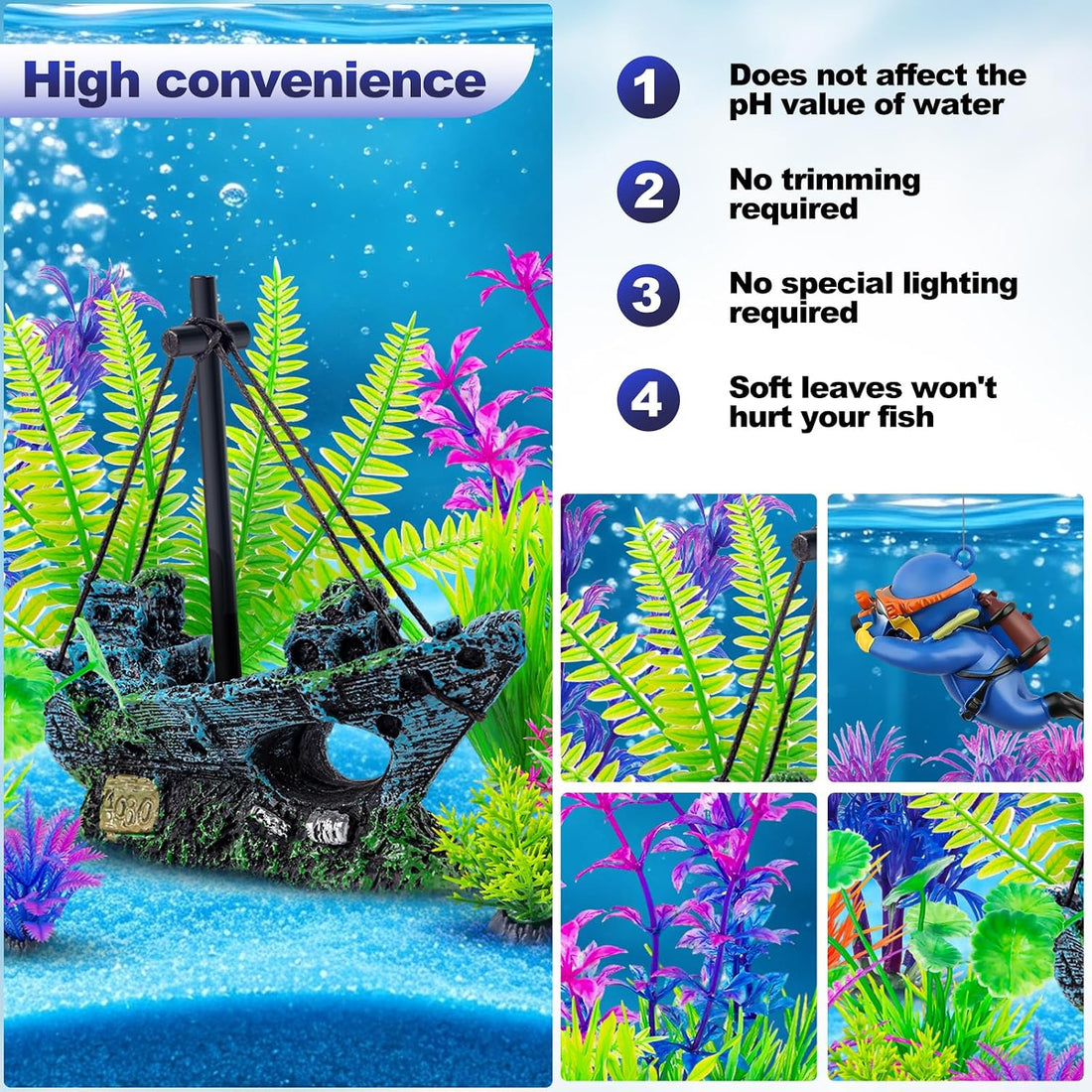 CousDUoBe 16 Pcs Fish Tank Decor Set Shipwreck Decoration Fish Tank