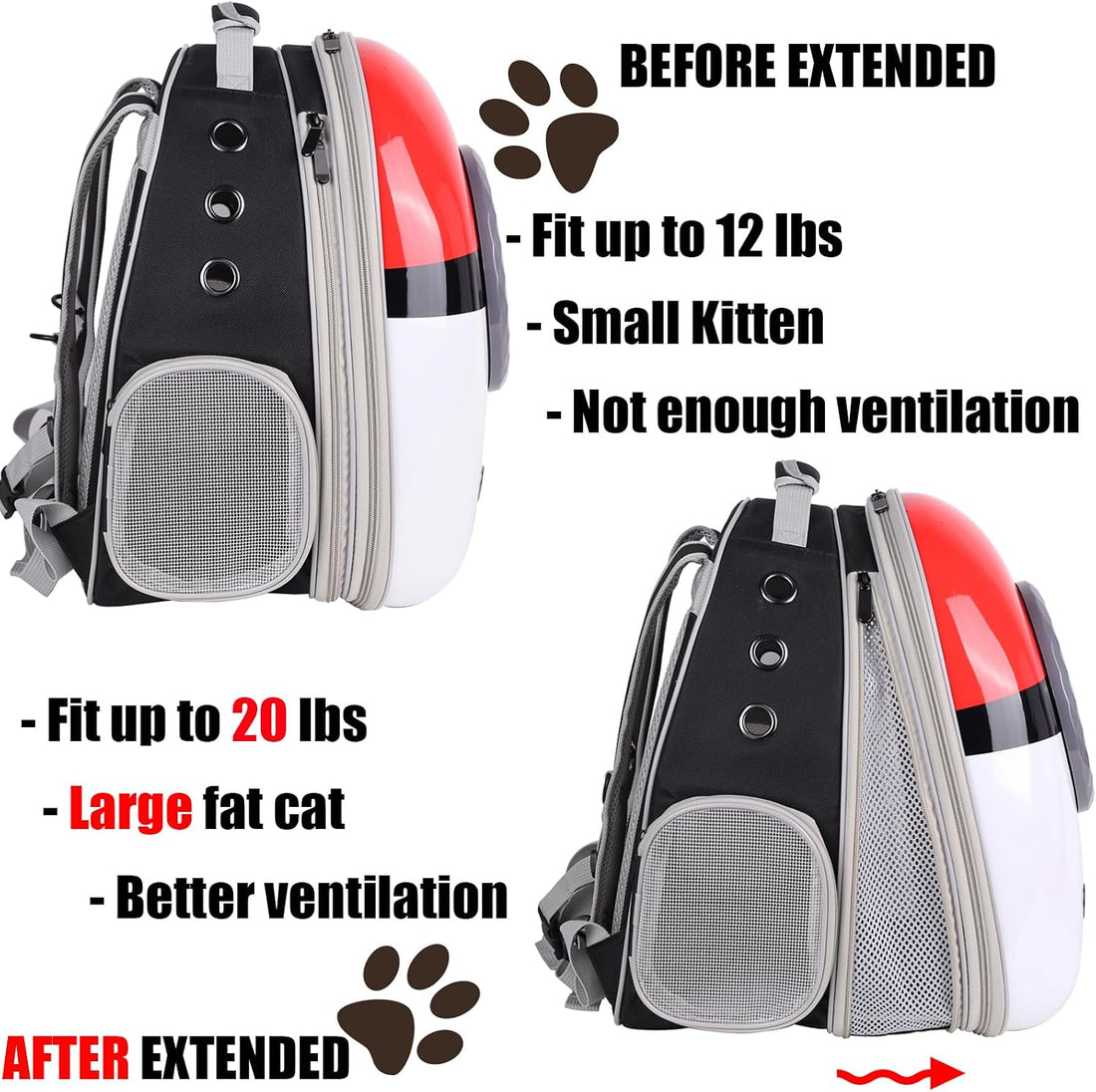 Large Cat Backpack Carrier, Front Extension with Space Capsule Bubble