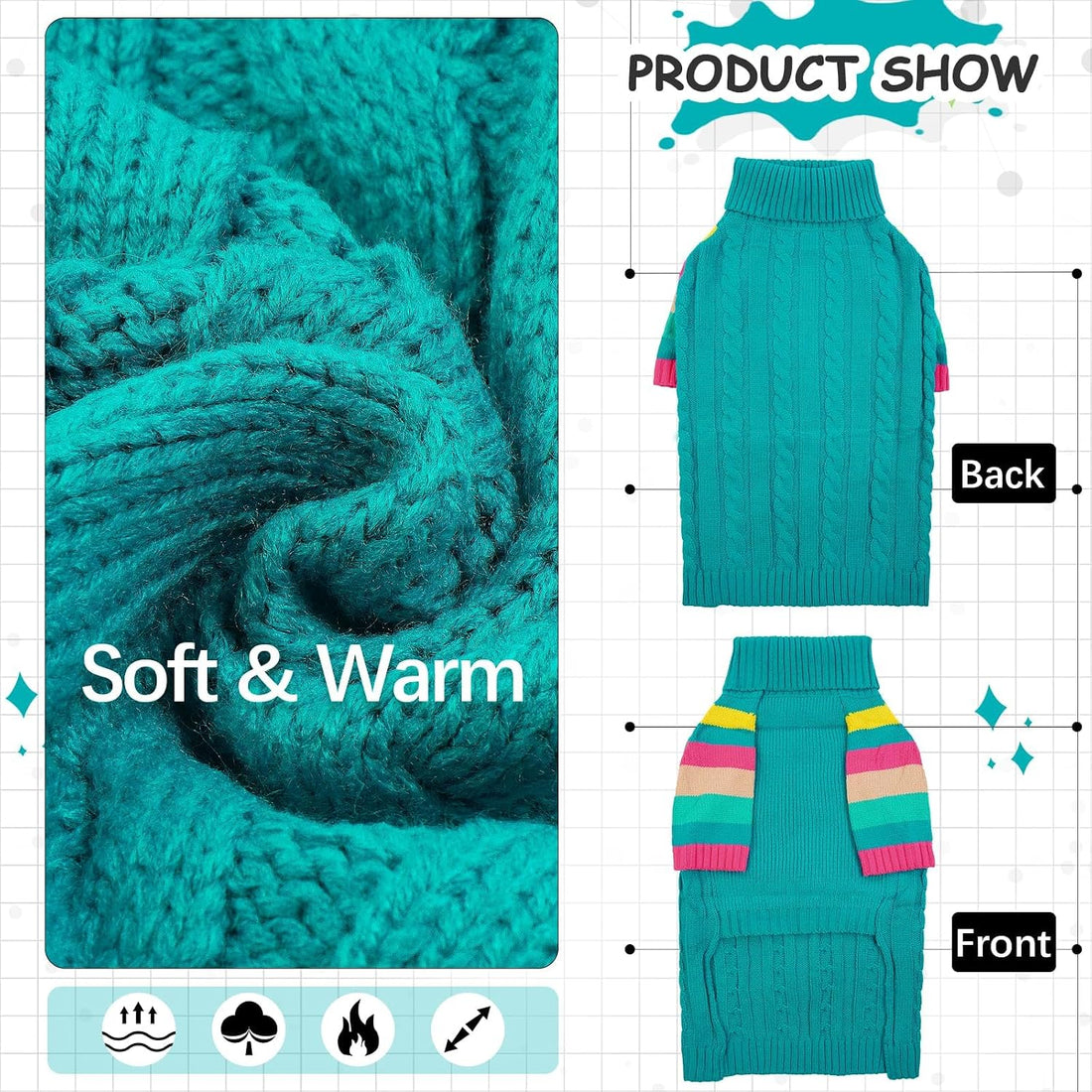 OUOBOB Dog Sweater Thick, Sweaters for Large Size Dogs Comfy