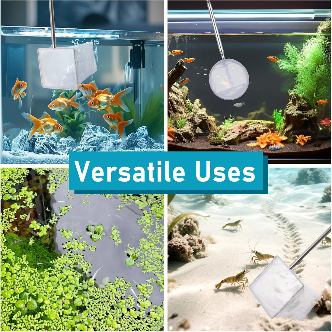 4 PCS Fish Tank Shrimp Net Extendable Handle