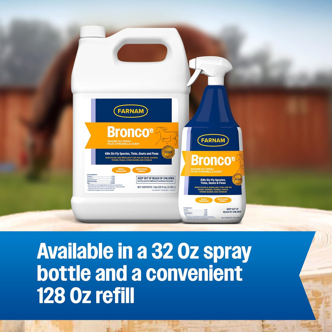 Farnam Bronco E Fly Spray for Horses, Dogs & Premises 128 oz Refill