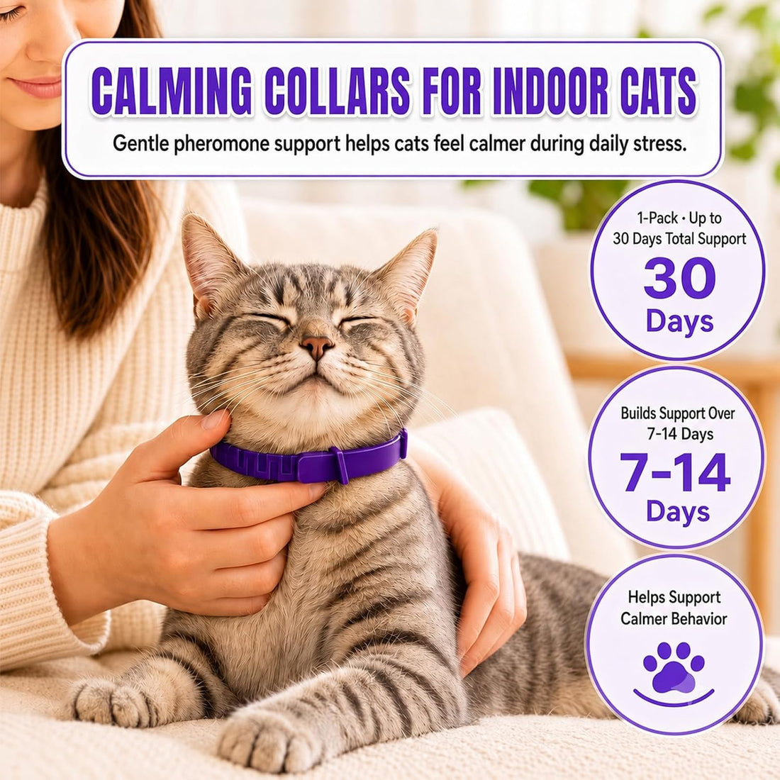 Calming Collar for Cats, 4 Pack Cat Pheromone Collar, 60-Day Each