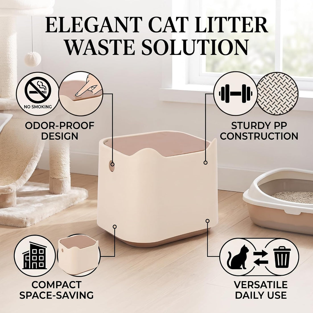 Saluaqui OdorResistant Cat Litter Trash Can with Press Lid Enclosed