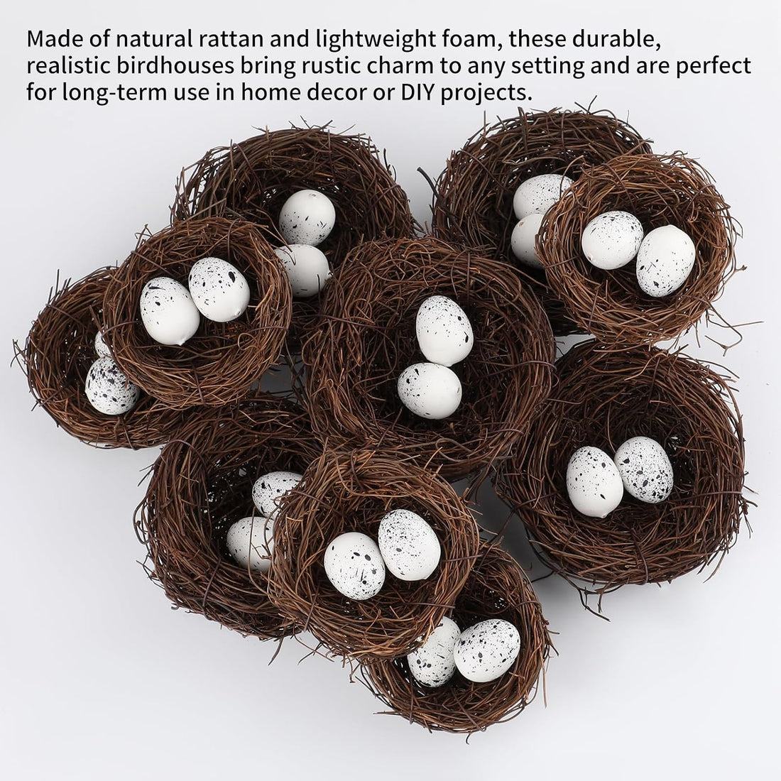 6Pcs 12" Large Artificial Bird Nests with Eggs for Crafts,Handmade