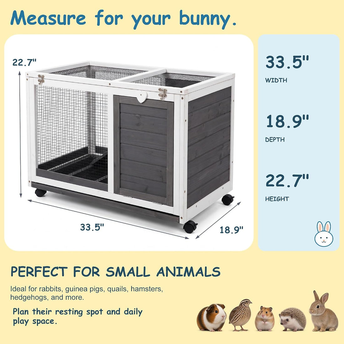 Wooden Rabbit Hutch Indoor Large Bunny Rabbit Cage Grey 34"